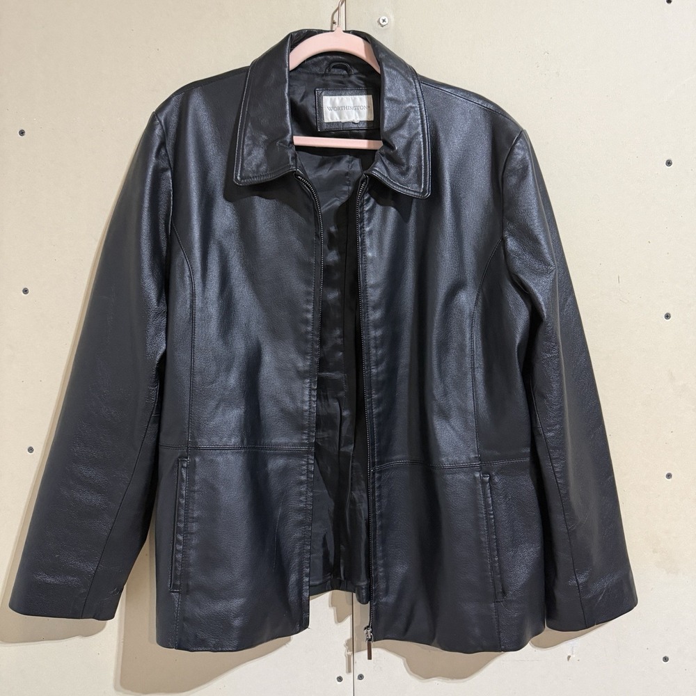 Vintage 90s Worthington Black Genuine Leather Jacket Unisex Fits Men M Women XL